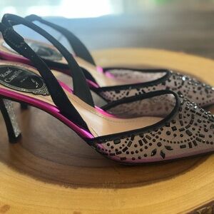 Rene Caovilla Black and Pink Embellished Heels
